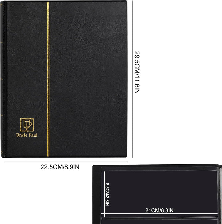 60 Pockets Currency Album-8.3" X 3.3" Banknotes Collecting Holder Leatherette Hard Cover Storage Book with Protective Case for Paper Folding Money Dollars Bills Trading Cards Stamps Collection AN01BK
