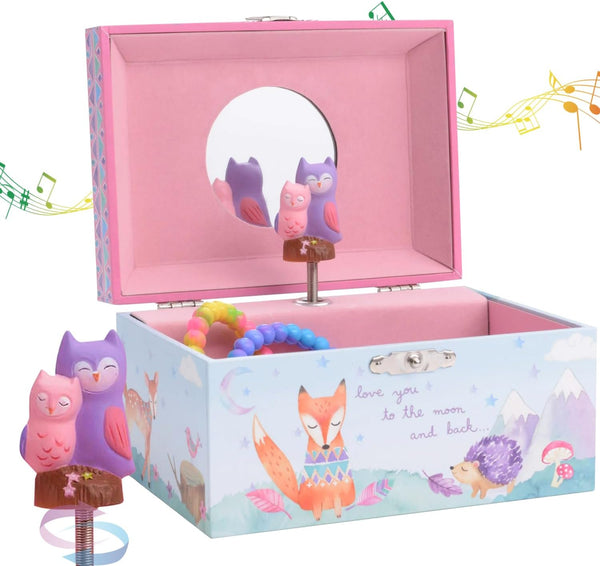Girl'S Musical Jewelry Storage Box with Spinning Owls, Woodland Design, Twinkle Twinkle Little Star Tune