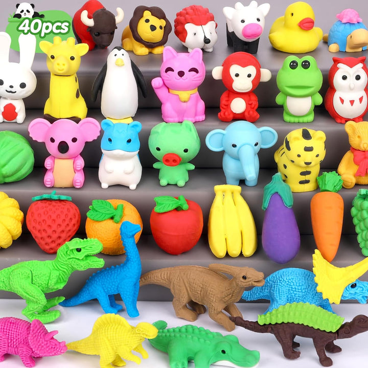 140PCS Mini Animal Erasers Bulk Kids Prizes Treasure Box Toys Classroom Rewards Teacher Must Haves Desk Pets Back to School Supplies Random Eraser Party Favors Kids Toys Gifts Pinata Stuffers