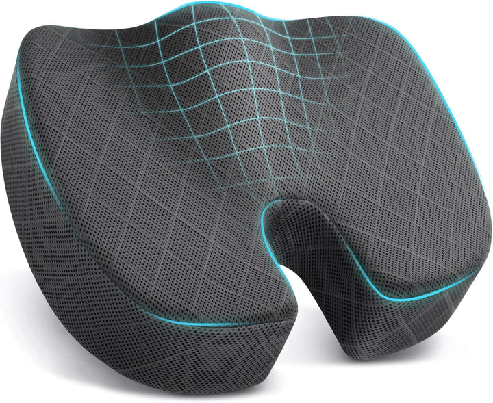 Seat Cushion - Memory Foam Cushion for Office Chair, Car Seat, Airplane, Bleacher - Sciatica & Hip & Coccyx Pain Relief Desk Chair Cushion for Long Sitting Office Workers, Car Drivers