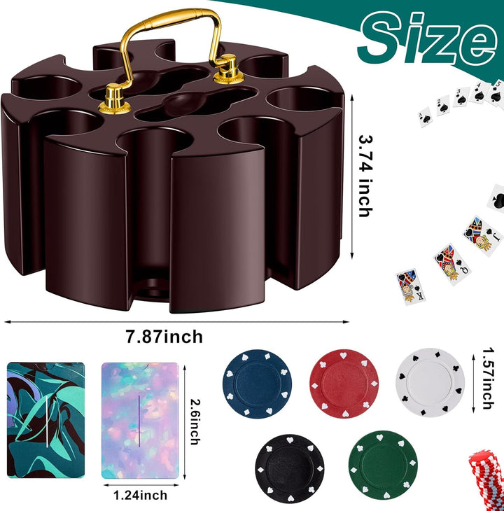Poker Chips Poker Set, 200 Count Rotating Chip Case Wood Carousel Case Holder with 200 Pcs Chips and 2 Decks of Playing Cards for Casino Party Supplies Family Game Accessory