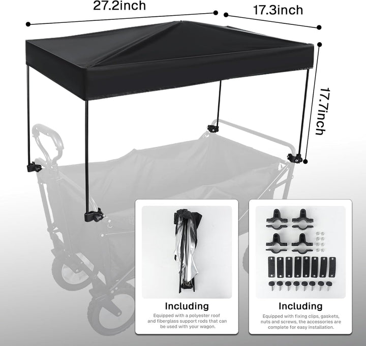 Universal Model Wagon Canopy Cover Garden Push Awning Portable Outdoor Stroller Accessories Awning for Garden Wagon, Shopping, Camping (Suitable for Folded,Gathering Folded Stroller) -44*69Cm