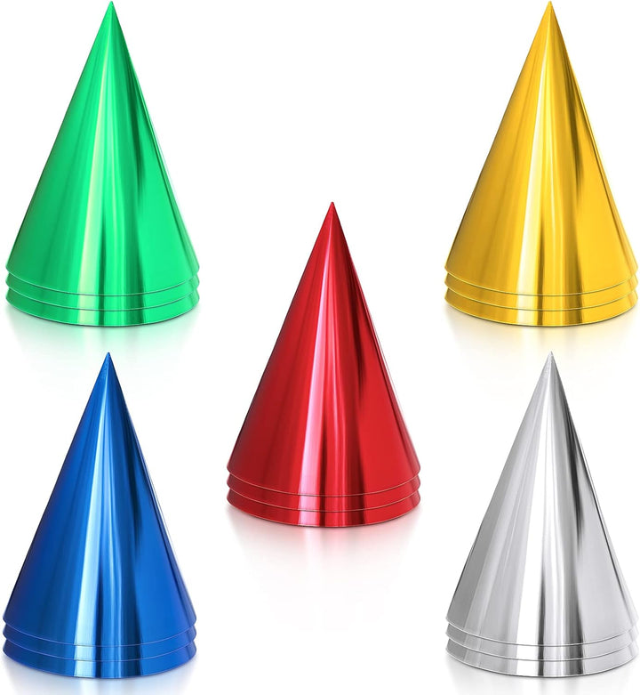 Colorful Birthday Party Hats Cone Hats for Adults Metallic Foil Cone Headwear