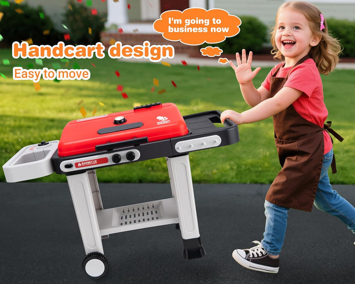 Kids BBQ Grill Kitchen Playset with Sound & Smoke, Play Toy Grill Set for Kids，Play Food Toys Cooking Set，Toy Gift for Toddler Age 3-5