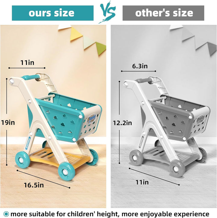 102Pcs Kids Shopping Cart Trolley Play Set with Pretend Food and Accessories,Perfect for Ages 3+ Pretend Play and Role-Playing Games