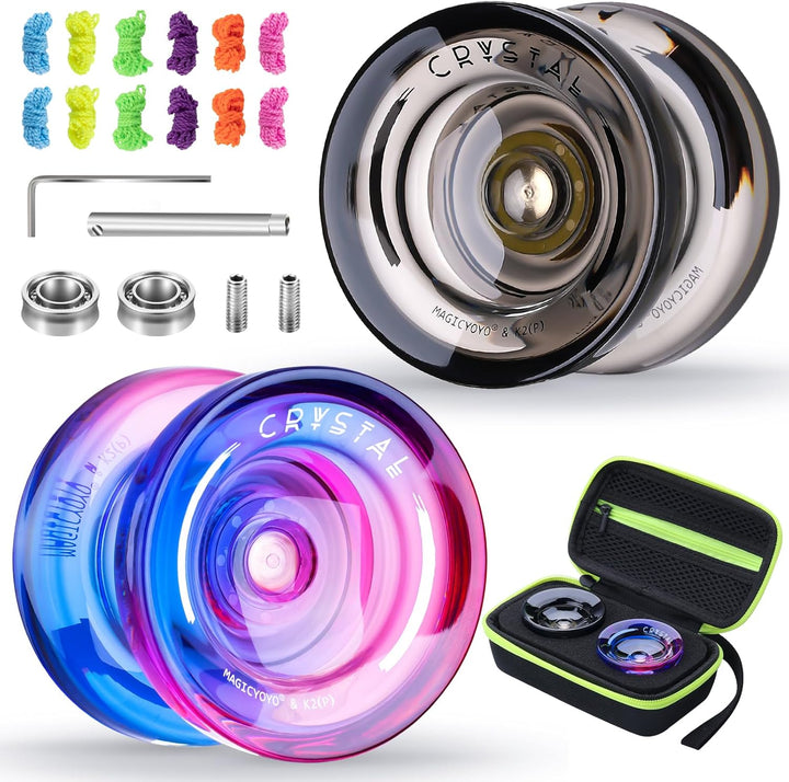 K2 Crystal Responsive Yoyo for Kids 8-12, Professional Fingerspin Trick Yoyo for Advanced, Dual Purpose Mode with Unresponsive Bearing+12 Yo Yo Strings+Yo-Yo Case Bag (Pink Purple Gradient)