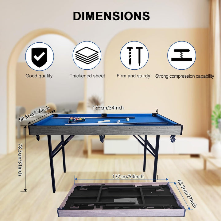 54" Upgrade Multi Game Table,5 in 1 Folding Portabel Games with Accessories,Ping Pong,Pool Billiard,Shuffleboard,Bowling,Hockey Combo Game Set for Indoor and Outdoor Family Game Table