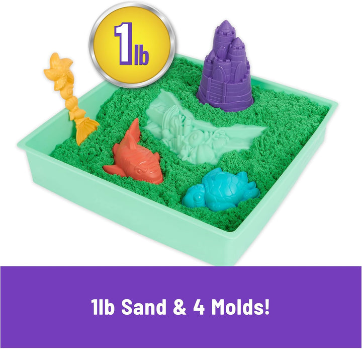 , Sandbox Set with 1Lb Green Play Sand, 4 Tools & Molds, Storage, Sensory Toys for Kids Ages 3 and Up