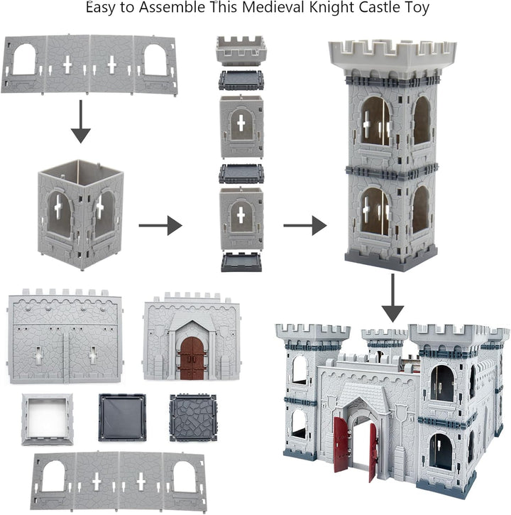 Medieval Castle Toy Knight Toy Soldier Figures Army Men Toys, the Medieval Times Middle Ages DIY Castle Building (B)