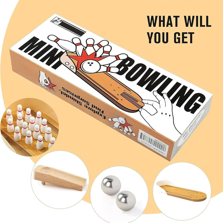 Mini Bowling Set, Wooden Tabletop Bowling Game Desk Toys Desktop Bowling Home Bowling Alleys, Desk Gifts for Coworkers, Fun Gag Gifts