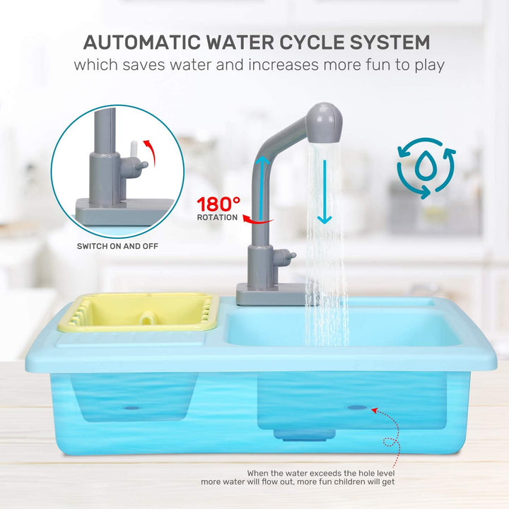 Color Changing Kitchen Sink Toys, Children Electric Dishwasher Playing Toy with Running Water, Upgraded Faucet, Automatic Water Cycle System Play House Pretend Role Play Toys for Boys Girls