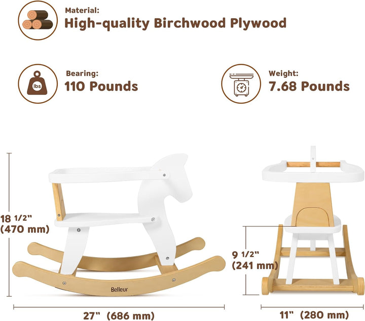 Rocking Horse for Kids 1-3 Years Old, Wooden Rocking Toy for Toddlers with Removable Fence for Indoor & Outdoor Activities, Baby Horse Riding Toy for Birthday & Visit Gifts