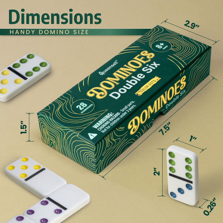 Dominos Set for Adults with Colored Dots - Double 6 Dominoes Set Is a Classic Board Games for Kids and Adults - Double Six Standard Dominos Set 28 Tiles