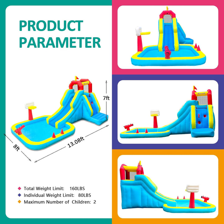 Inflatable Water Slide, Blow up Water Slide with Climbing Wall, Water Slide for Kids Backyard with Basketball Hoop, Water Cannon and Splash Pool