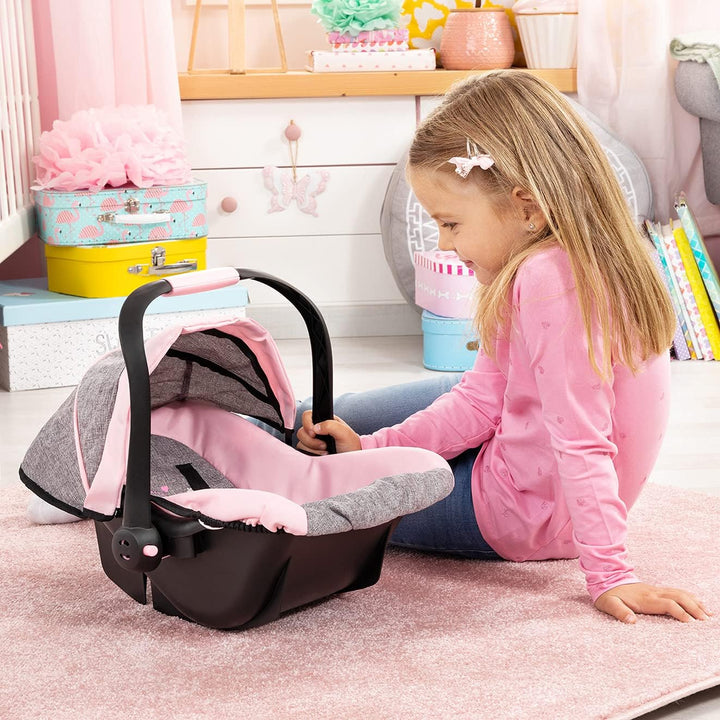 Design 67933AA Toy, Car Seat Easy Go for Neo Vario Pram with Cover, Doll Accessories, Pink, Grey with Butterfly,Grey/Pink, for Dolls up to 18"