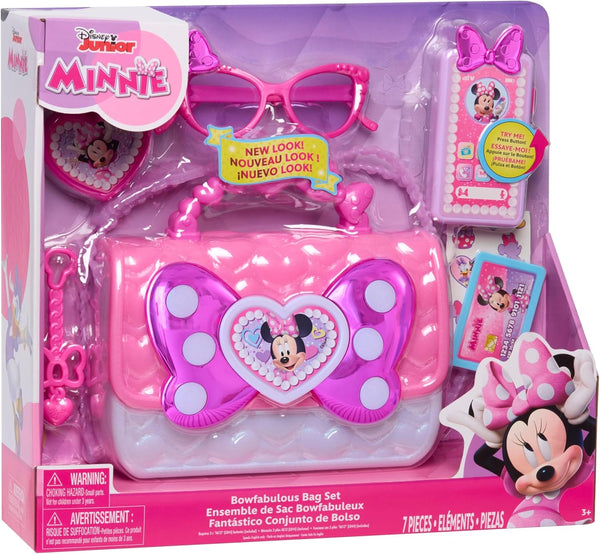 Disney Junior Minnie Mouse Bowfabulous Bag Set, 7-Piece Dress up and Pretend Play Toy Purse, Kids Toys for Ages 3 up by