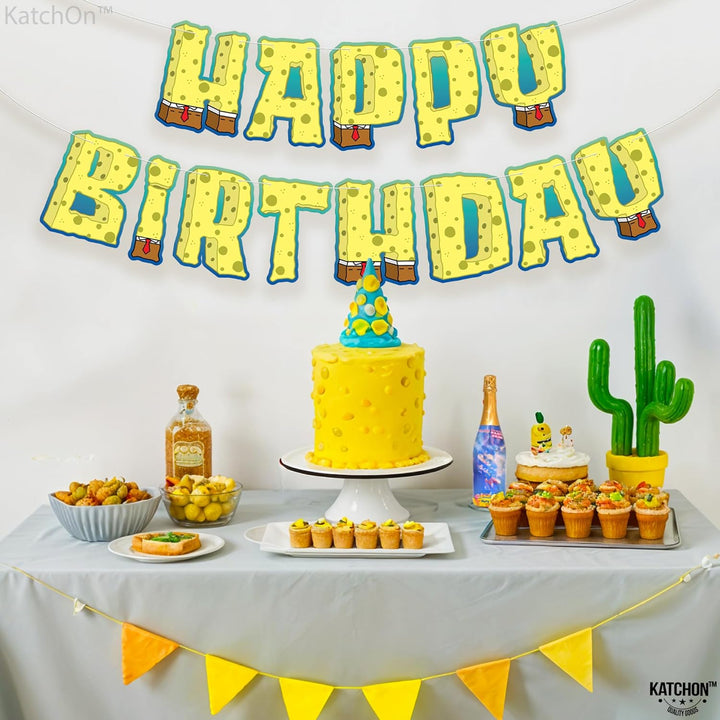 , Large Happy Birthday Banner - 10 Feet | Yellow Pre Strung Cartoon Banner Sign for Happy Birthday Decorations Kids | Yellow Theme Birthday Party Supplies for Boy and Girl Birthday Party Decorations