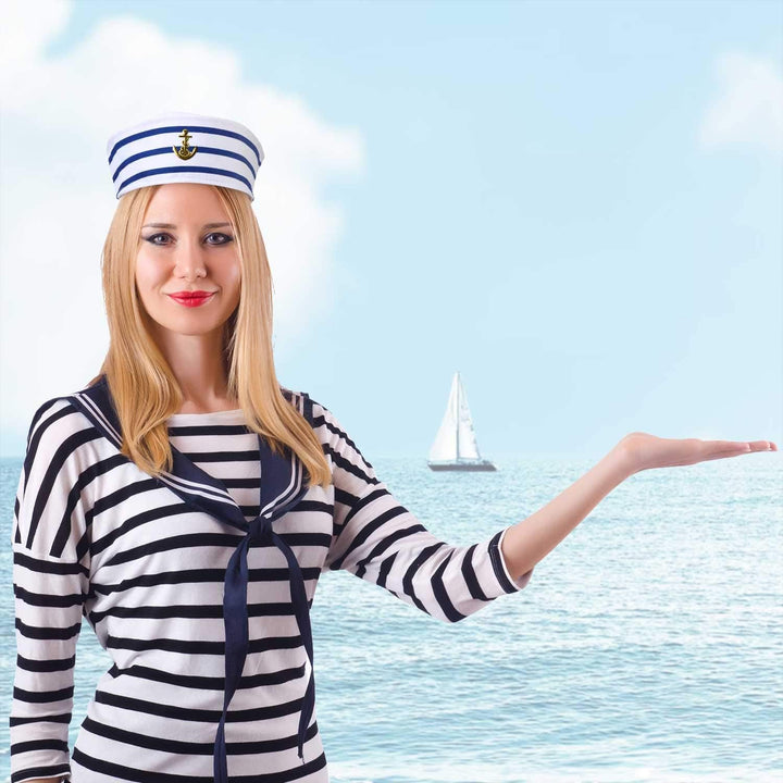6 Pieces Sailor Captain Navy Hat Blue with White Sail Hats for Kid Navy Costume Dressing up Party Accessory(Classic Style)