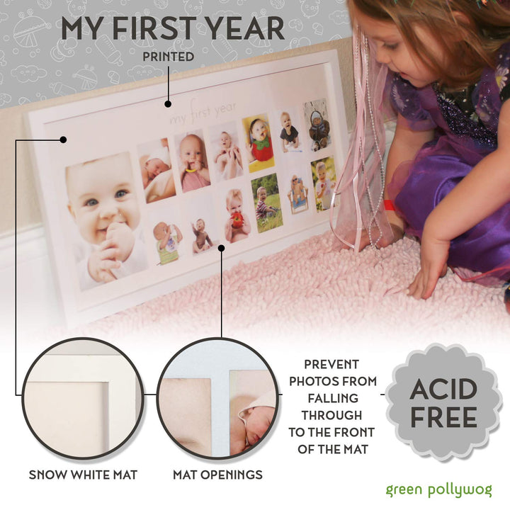 | Baby'S First Year Frame | Collage Frame for Baby in White | 12 Month Picture Frame | Milestone Photos | First Year Picture Mat | My First Year Photographs