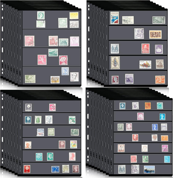 30 Pieces Stamp Pages Collector Stamp Album Page Stamp Pages for Stamp Album Binder with Standard 9 Hole Binder Sleeves for Stamp Collectors (4/5/6/7 Rows)