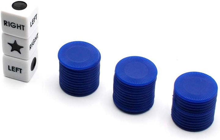 Left Right Center Dice Game Set with 3 Dices + 36 Blue Chips (Blue)