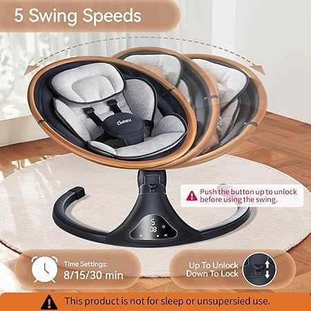 Electric Baby Swing for Infants to Toddler| Portable Infant Swing with Remote Control, Rocker with 5 Speeds, 3-Point Harness for Baby Boy Girl (Light Grey)
