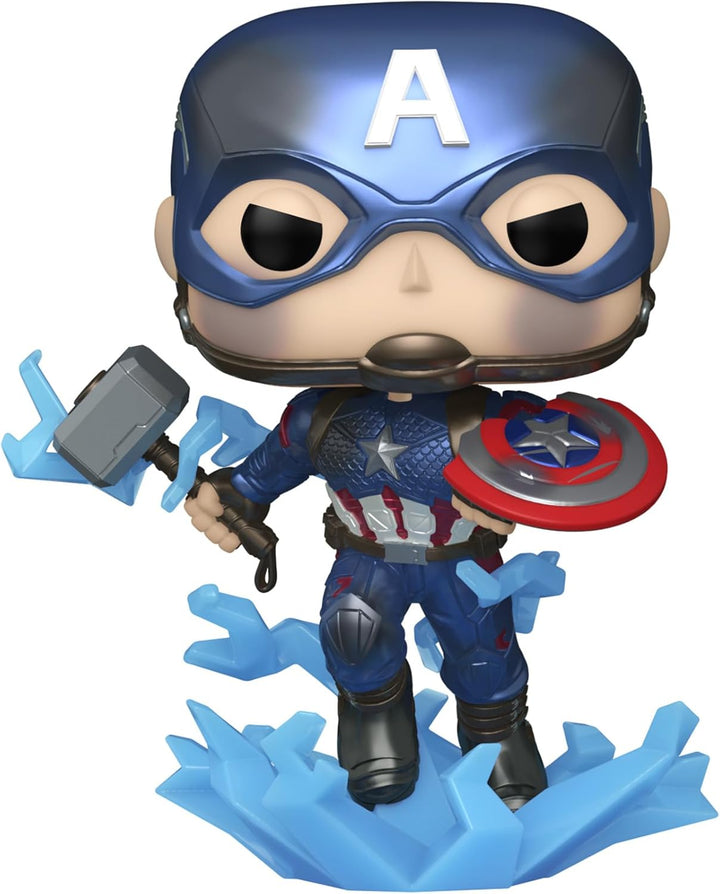 POP! Marvel Avengers Endgame Captain America with Broken Shield & Mjolnir (Glow in the Dark & Metallic), Exclusive