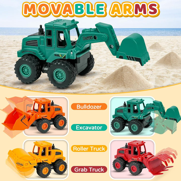 Construction Toys for 3 Years Old Boys Girls Kids, Friction Powered Construction Truck Toys Vehicles Sand Toys Trucks Excavator, Bulldozer, Road Roller (Colorful 4 Pack)