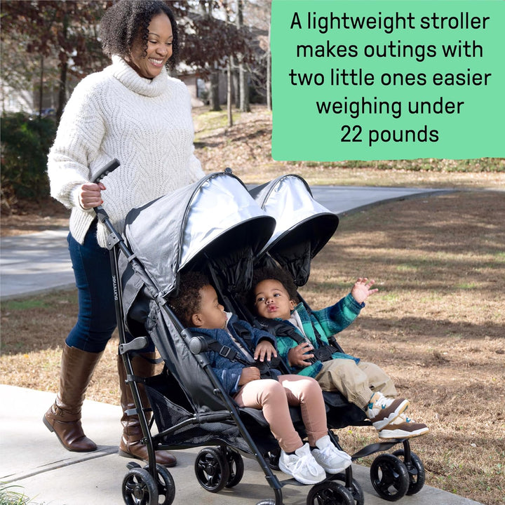 3Dlite Folding Lightweight Side by Side Double Stroller with 5-Point Safety Harness for Infants and Toddlers, Black