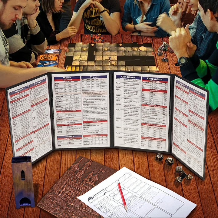 DND DM Screen 5E, D&D Dungeon Master Screen 3D Faux Leather 4 Panel Game Master Screen with Customizable Inserts - Dungeons and Dragons GM RPG Accessories Gift for Men or Women