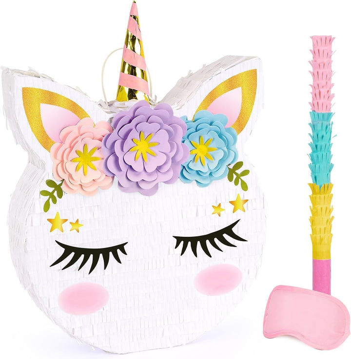 Unicorn Piñata - Unicorn Party Supplies Piñata Bundle with Blindfold and Bat for Girls Kids Rainbow Unicorn Theme Birthday Party Game Decorations (15.7" X 12.2" X 3.1")