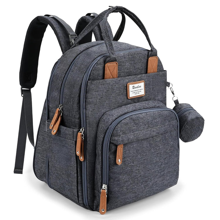 Diaper Bag Backpack-Multifunction Travel Baby Diaper Bag with Changing Pad, Insulated Bottle Holders & Pacifier Case, Large Capacity, Waterproof, Gray