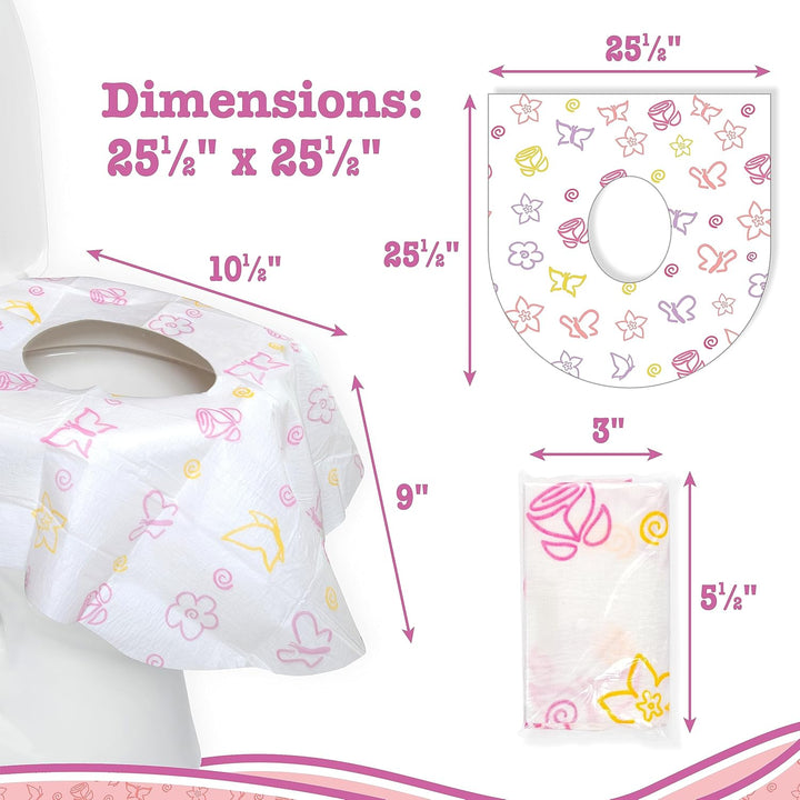 Toilet Seat Covers Disposable (40 Pack, Floral) - XL Waterproof Toilet Cover for Toddlers, Kids & Adults - Portable & Individually Wrapped for Travel, Potty Training & Public Restrooms