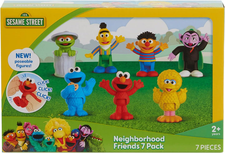 Sesame Street Neighborhood Friends, 7-Piece Poseable Figurines, Kids Toys for Ages 2 up by