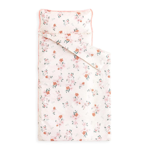 - Toddler Nap Mat with Pillow and Blanket, 100% Cotton Fabric, for Kids Girls in Daycare Kindergarten Preschool, Floral Botanical Flowers, Light Pink, Standard