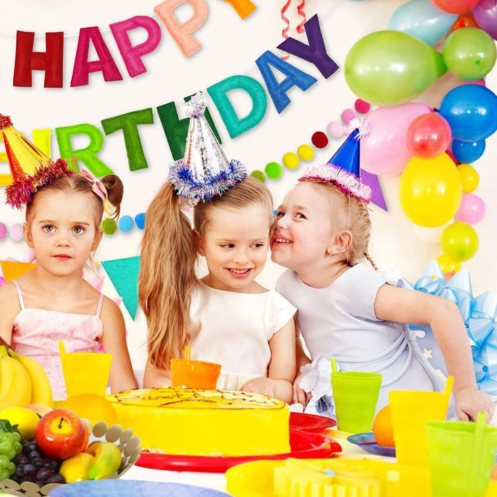Rainbow 3D Happy Birthday Banner, Felt Garland, Triangle Pennants, Reusable Party Decorations