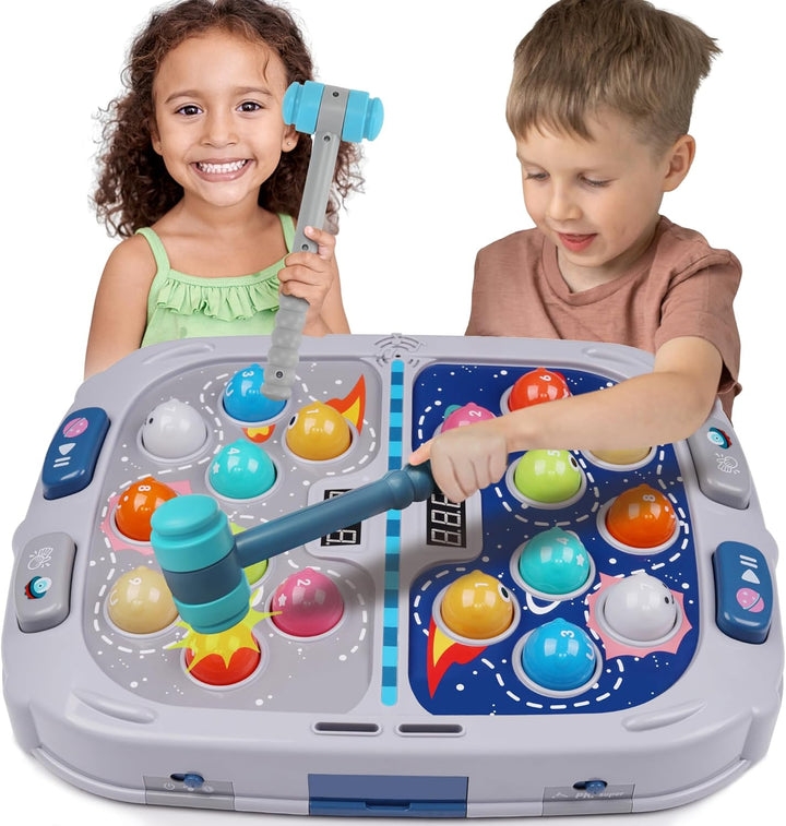 Large Double Hammer Toy for Kids Ages 3+, 11X15 Inch Early Learning Toy with Lights & Sounds, Interactive Pounding Bench with 9 Speed Levels, Perfect for Families with Multiple Kids of Different Ages