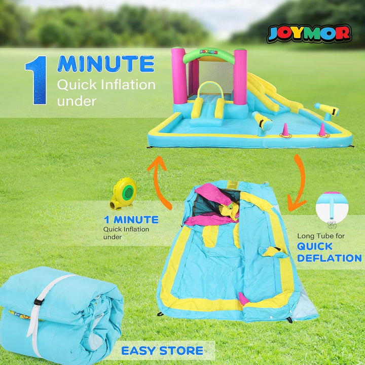 Inflatable Bounce House with Double Water Slide for Kids Toddler Age 3-10, Splash Pool Water Cannons, Ring-Toss Games for Outdoor Backyard Fun Water Toys, Indoor Bouncy Castle with Air Blower