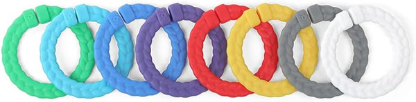 Linking Ring Set; Set of 8 Braided, Rainbow-Colored Versatile Linking Rings; Attach to Baby'S Car Seat, Stroller & Activity Gym to Keep Toys Nearby; Primary Rainbow