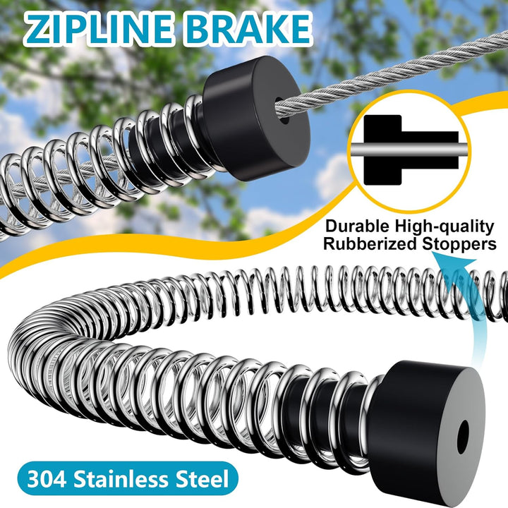 Zip Line Kit for Kids and Adults Outdoor, UFO Trolley 75/100/120/150Ft Zipline for Backyard, up to 350 Lbs, Included Swing Seat, Ziplines Stainless Steel Brake and Safety Cable