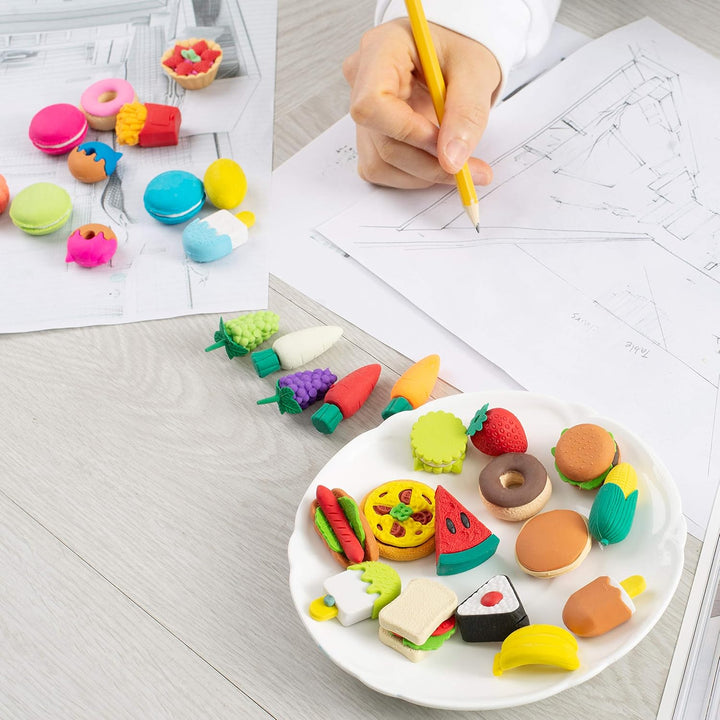 - Mini Food Erasers for Kids, 30 Pcs, 3D Mini Erasers for Kids, Non-Toxic & Safe for Children, No Smudge
