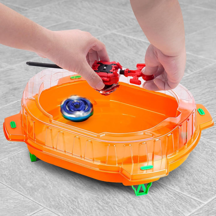 Battling Top Burst Toy Set, 6 Battling Tops 2 Launchers and 1 Stadium, Toys for 6 Year Old Boys & Girls & Up（Orange）