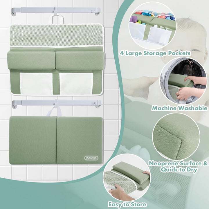 Bath Kneeler and Elbow Rest Pad Set - 1.5'' Comfortable Thick Baby Bath Kneeler Pads, Quick Dry Soft Kneeling Pad for Baby Bath Time, Non-Slip Knee& Arm Support Bathtub Mat with Toys Organizer