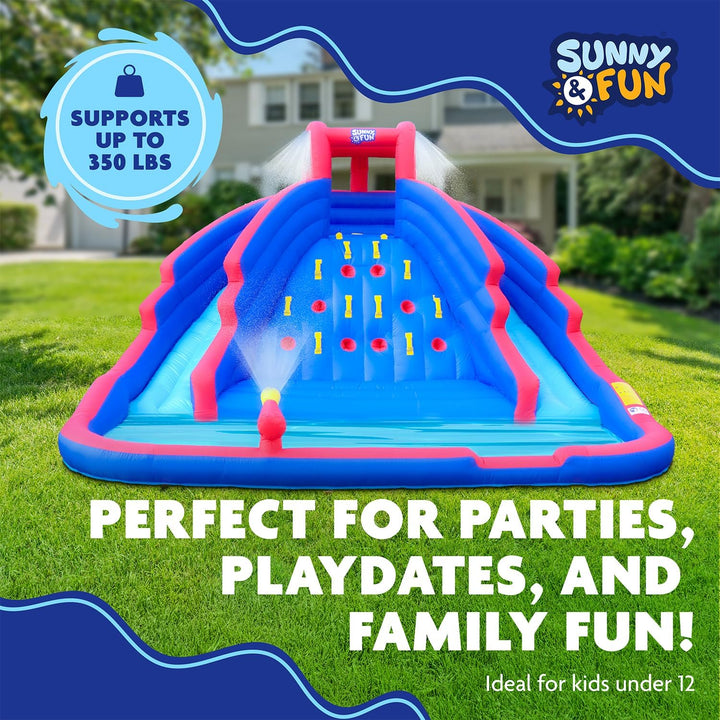 Ultra Climber Inflatable Water Slide Park – Heavy-Duty for Outdoor Fun - Climbing Wall, Two Slides & Splash Pool – Easy to Set up & Inflate with Included Air Pump & Carrying Case