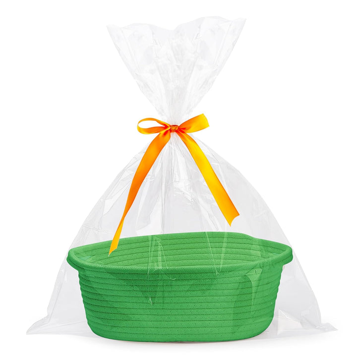 Small Woven Basket with Gift Bags and Ribbons Durable Baskets for Gifts Empty Small Rope Basket for Storage 12"X 8" X 5" Baby Toy Baskets with Handles, White