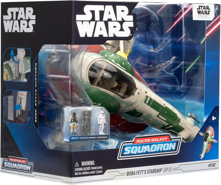Star Wars Micro Galaxy Squadron Boba Fett'S Starship (Ep 5) - 7-Inch Vehicle with Flight Display Stand and Three 1-Inch Micro Figure Accessories