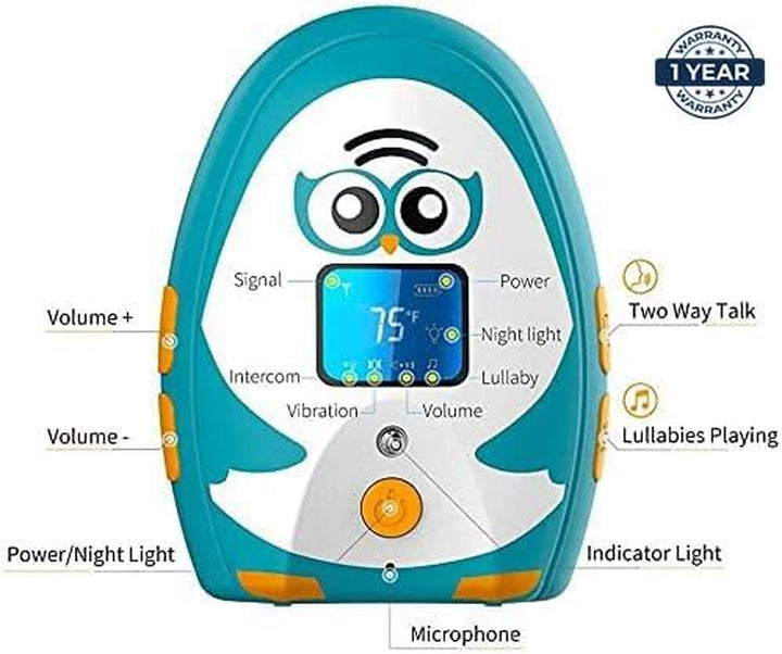 Audio Baby Monitor OL Portable, Talk Back Intercom, Long Range up to 1000 Ft, Temperature Monitoring and Warning, Lullabies, Vibration, LCD Display, 2 Cables 2 Sets of Rechargeable Battery