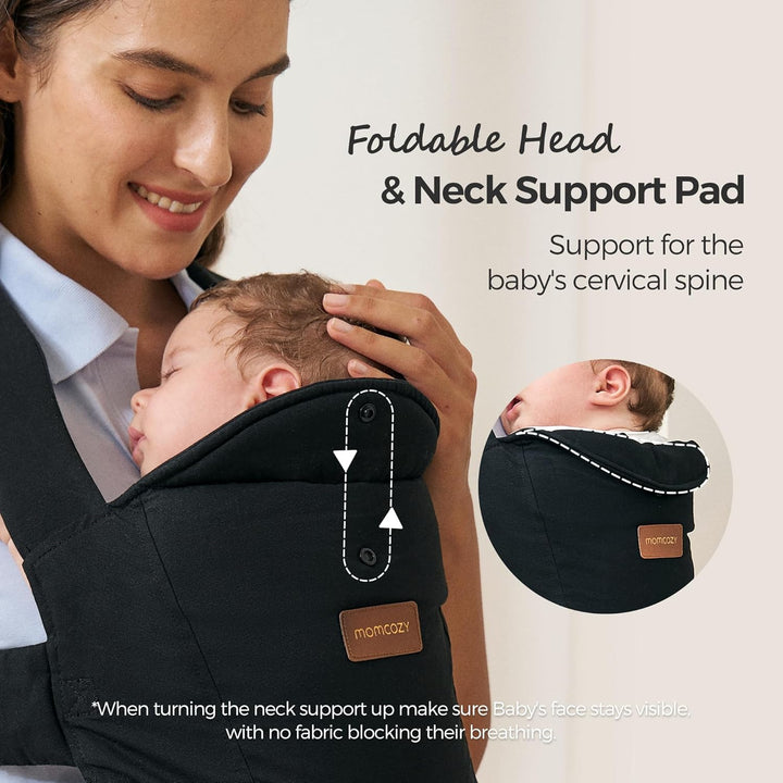 Newborn Carrier Weesnug- Lightweight and Cozy Comfort for 7-25 Lbs, Ergonomic Cross-Back Support, Effortless to Put On, Hands-Free Baby Carrier with Lumbar Support, Black