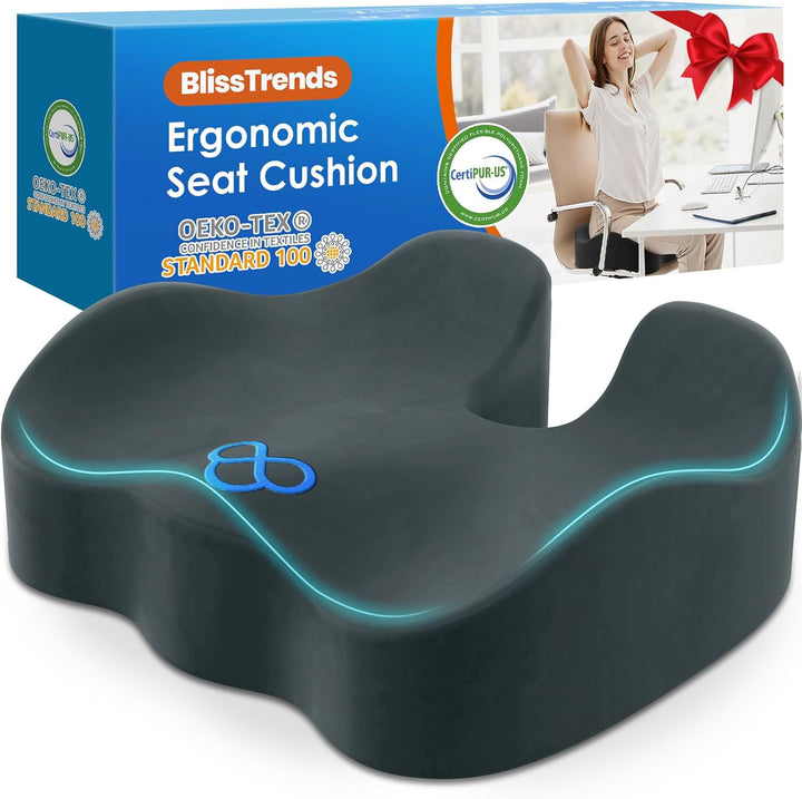 Seat Cushion,Thick Memory Foam Cushions for Office Chair, Car Seat, Airplane, Relieving Pressure Tailbone Sciatica Back Pain for Long Sitting Office Workers, Car Drivers 4.7In Thick Black