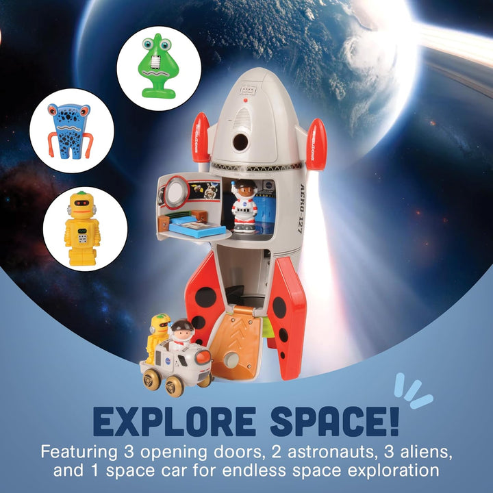Space Mission Rocket Ship Toy, Includes Astronaut Figurines, Aliens and Vehicle, Space Gifts, STEM Toddler Toys for Kids 3 Years and Older, 16.7"